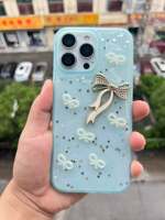 Nouvelle coque de téléphone en TPU avec design féminin mignon et brillant, ornée de nœuds, pour iPhone 15 16 17 18 Pro Max