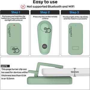 <span class=keywords><strong>Télécommande</strong></span> RF GEKVIVE pour tourner les pages de Kindle Paperwhite/Scribe/Tablettes et Téléphones - Enregistrement vidéo et déclencheurs à distance Vert - Product Image 5
