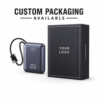Mini batterie externe portable 10000mAh PD22.5W à charge rapide avec écran LED, câbles intégrés et cordon pour téléphones mobiles