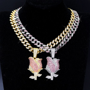 XILIANGFEIZI Avrupa-Amerikan Tarzı Benzersiz Gül Çiçekli Kolye Hip-hop Kolye Küba Zinciri Sevgililer Günü hediyesi - Product Image 1