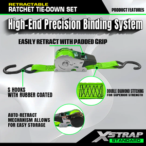 Xstrap Promotion : Sangles à cliquet rétractables de 1 pouce et 10 pieds avec crochets en S pour le contrôle de cargaison et les motos - Product Image 5
