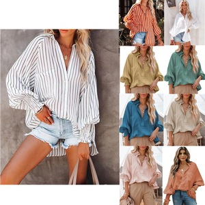2023 Frühling Frauen White Stripe Langarm Button Down Bluse Shirt Tops für Frauen - Product Image 2