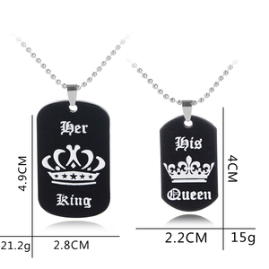 Collier avec pendentif en alliage de zinc noir avec inscription « Her King His Queen » de ZRM Fashion, cadeau d'anniversaire pour couple - Product Image 6