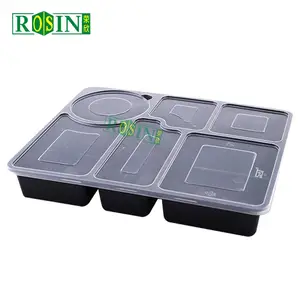 Tùy Chỉnh 5 Ngăn Đen Lò Vi Sóng Dùng Một Lần Nhựa Hộp Ăn Trưa Bữa Ăn Prep Container Với Nắp Cho Nhà Hàng