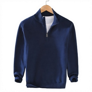Suéter de Punto Azul Marino para Hombre, con Cierre de Media Cremallera, Manga Larga, Color Sólido, Ropa Casual de Otoño - Product Image 2