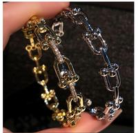 Bracelet en forme de fer à cheval Caicai, bijoux, bracelet ouvert plaqué or, plein de diamants, anneau léger, luxe haut de gamme, micro-incrustation de zircon