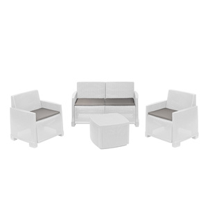 Set Lounge da Giardino Completo Progarden, Poltrone e Tavolino da Caffè per Esterni, Finitura Effetto Rattan Bianco, Collezione di Divani da Giardino di Qualità - Product Image 5