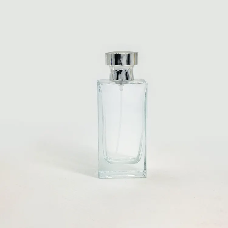 high quality 50ml crimp neck rectangle empty perfume glass spray bottle