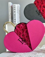 Boîte à roses éternelles artisanale en forme de cœur, sac à main de luxe avec poignée métallique, décoration sur mesure pour mariage, Noël, fête des Mères, événements
