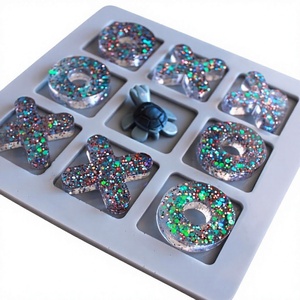 Jeu de Tic Tac Toe en résine, plateau de jeu des Oiseaux et des Lapins pour divertissement familial, moule avec anneau en forme de X, jeu de tortue - Product Image 1