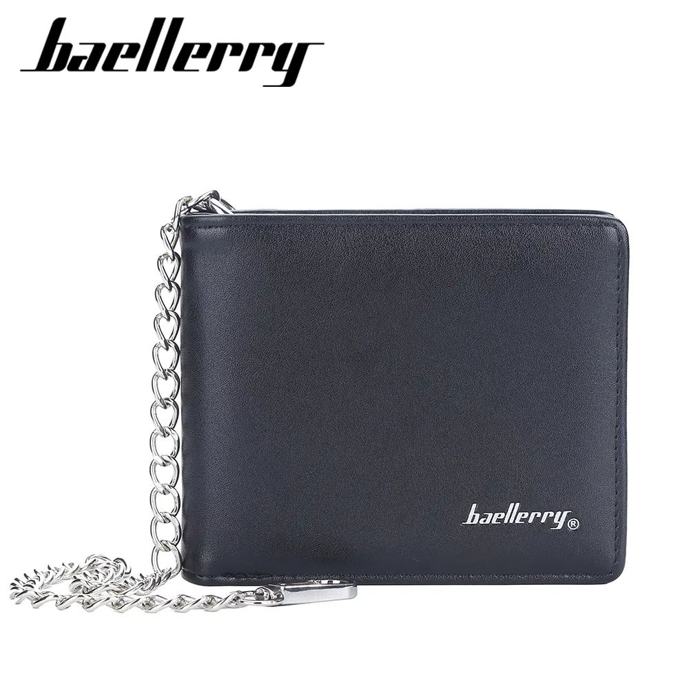 Baellerry-billeteras cortas de marca para hombre, tarjetero con cadena, monedero de cuero PU, portarretratos, Cartera de lujo