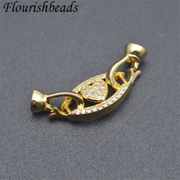 Accessoires de bijoux sans Nickel Anti-décoloration plaqué or CZ Pave grande taille creux ovale coeur fermoirs à ressort pour Bracelets de femme DIY