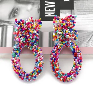 Kaimei Handmade Charm Statement Big Resin Beads Drop Ear Rings Jewelry For Women New Bohemian Czech Beads Drop Dangle Earrings