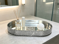 Ensemble de plateaux ovales en métal argenté avec base miroir, plateaux miroir décoratifs pour bijoux, cosmétiques, desserts, table, décoration de mariage et de fête à domicile
