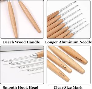 Custom Beech Wood <b>Crochet</b> <b>Hooks</b> Portable Solid Wood Ergonomic Handle with Different Sizes Metal <b>Hooks</b> Suitable for Knitting - Product Image 3