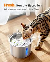 Fontaine à eau pour chat avec fenêtre transparente 2,2 L/74 oz, super silencieuse et avec filtre automatique en acier inoxydable pour animaux de compagnie