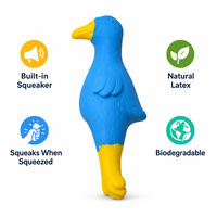 Jouet interactif pour chien en latex naturel, en forme de dodo bleu à col long, qui couine, amusant pour chiot, à mâcher et à jouer, vente en gros, OEM