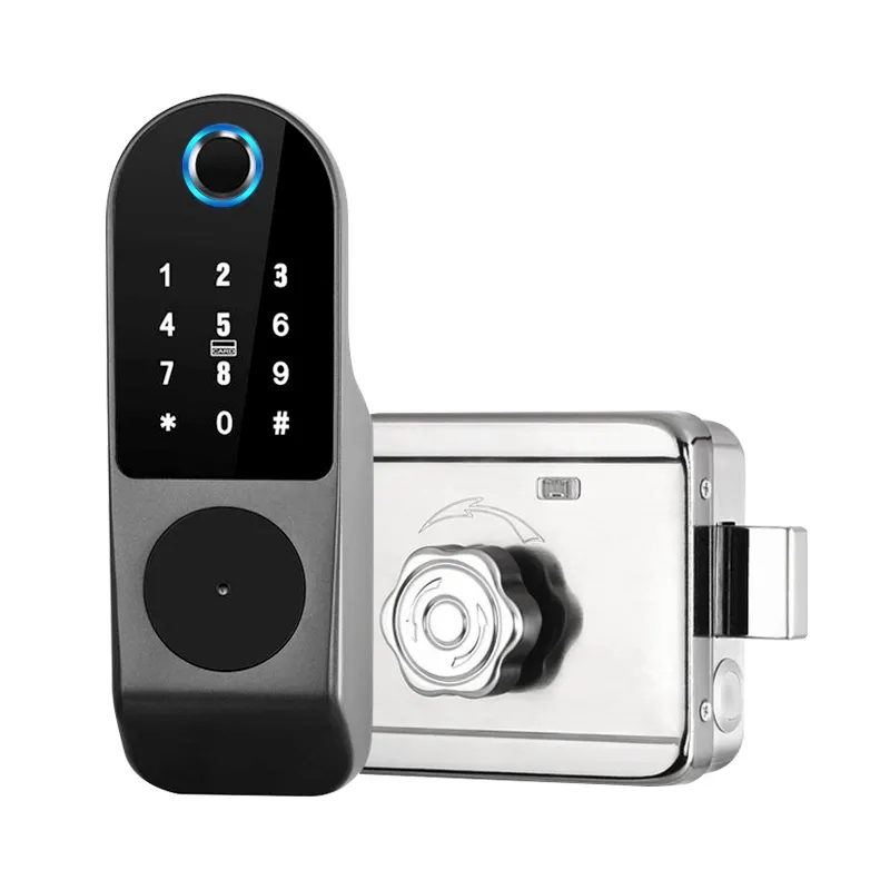 ล็อคประตูแบบไร้สายระบบล็อคด้วยลายนิ้วมือรองรับการควบคุมการเข้าถึงชีวมิติสมาร์ทโฟน RFID การ์ดกุญแจบลูทูธประตูกระจกล็อคไฟฟ้า