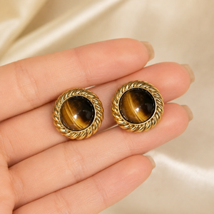 Orecchini a perno rotondi vintage francesi dal design intrecciato, eleganti gioielli alla moda per l'uso quotidiano da donna - Product Image 4