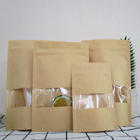 Stand up White Kraft Paper Reclosable Ziplock Plain Heat Sealable Food Packaging Doypack Pouches Bags With Matte Window