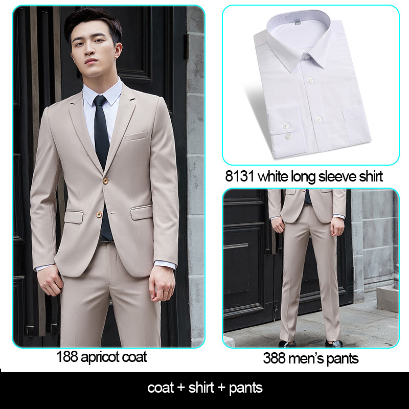 Abrigo de albaricoque de los hombres + Pantalones + camisa blanca