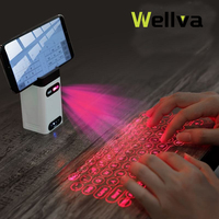 Keyboard dan Mouse Proyeksi Laser Virtual Nirkabel Wellva Magic BT IR Touch dengan Power Bank dan Bracket Ponsel Pintar Tersembunyi yang Dapat Diisi Ulang