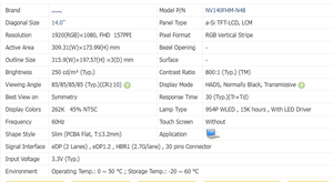 Panel de Pantalla para Portátil de 14.0 Pulgadas, Mate o Brillante, NV140FHM-N48, Pantalla LCD de 14 Pulgadas, FHD 1920x1080, 30 Pines, EDP - Product Image 3