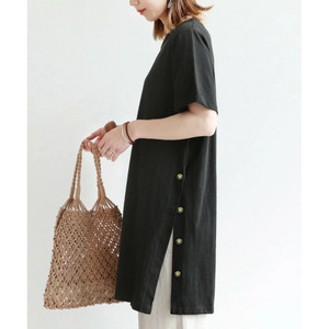 Vestido Largo Holgado de Algodón y Poliéster Estilo Coreano Japonés con Cuello Redondo para Mujer, Ideal para Uso Diario, Oficina o Vacaciones, Talla Grande - Product Image 1
