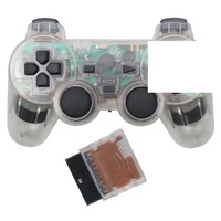 Pengontrol Nirkabel 2.4G untuk Plays2 Double Shock Dual Vibration Twin Shock Gamepad untuk P2 Transparansi Hitam Solid