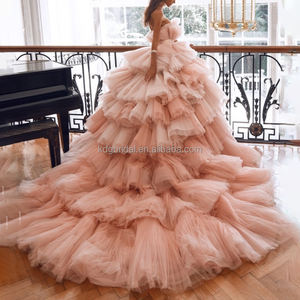 Di alta qualità senza maniche plissettato in Tulle <span class=keywords><strong>corallo</strong></span> con scollo a V <span class=keywords><strong>abito</strong></span> da ballo in Tulle da sera lunghi abiti da ballo per festa <span class=keywords><strong>abito</strong></span> da sposa - Product Image 3