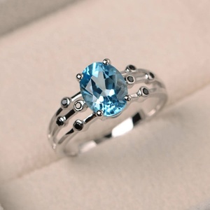 Anello da Donna con Pietra Naturale Colorata, Rubino, Giada Verde, Cuore Nero, in Argento Sterling Placcato Oro con Zirconi, per Matrimonio e Fidanzamento - Product Image 3