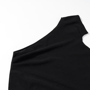 Femmes New <span class=keywords><strong>Chic</strong></span> Fashion Round Slanted Shoulder Big Swing MIDI Dress Vintage Short Sleeve Female Dresses Robe Mujer - Product Image 4