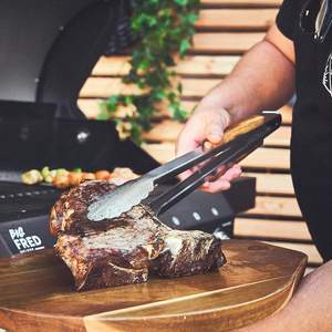 Vente directe d'usine Accessoires de gril en acier inoxydable Pinces à barbecue robustes avec manche en bois - Product Image 6