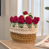 Star Beautiful Tulip Flower Crochet Desk Dashboard Storage Basket Poly Color for Friends Family & Car Gift Storage