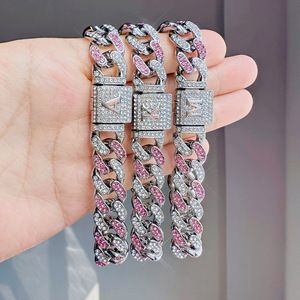Alliage Hip-Hop Européen Américain Simple Mode Plein <span class=keywords><strong>Diamant</strong></span> pour Bracelet Personnalisé Bicolore Épissage Chaîne Cubaine Forme de Lettre - Product Image 4