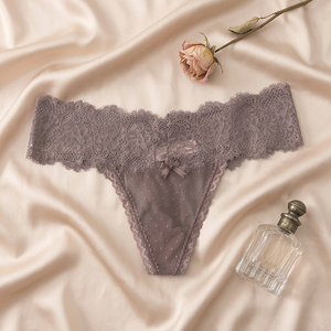 Lencería Íntima Femenina, Tanga Sexy con Puntos, Malla Transparente, Cintura Baja, Encaje Floral con Pestañas, Tanga con Espalda en T, OEM ODM - Product Image 3
