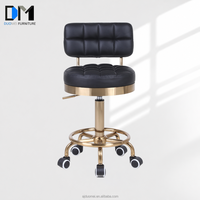 Tabouret de salon roulant en cuir PU DM avec dossier, hauteur réglable, roulettes pivotantes, repose-pieds, couleur personnalisée, vente en gros d'usine
