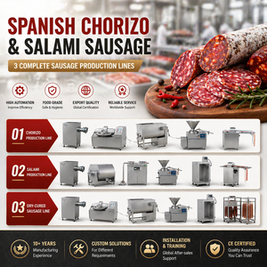 Ligne de production de saucisses entièrement automatique pour usine de viande |   Équipement de transformation pour <span class=keywords><strong>chorizo</strong></span>, salami, pepperoni, hot-dogs et saucisses - Product Image 1