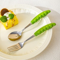 Roestvrij staal schattig fruit dessert voorgerecht vork lepel set keramische handgreep voor thuis keuken thee erwt wortel restaurant servies