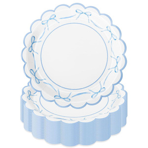 Tùy chỉnh màu xanh Bow dùng một lần tấm trang trí hình quạt giấy tấm cho bữa tiệc sinh nhật thiết lập bảng - Product Image 1