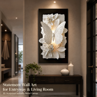 Tableau mural en relief 3D papillon sculptural, peinture florale rose blanche encadrée, décoration intérieure pour salon, chambre, entrée, OEM
