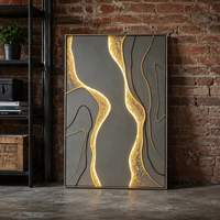 Décoration murale LED artisanale abstraite en toile, matériaux mixtes, sable et corde de chanvre pour projets de villas et d'hôtels
