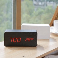 Digital Jam Alarm Kreatif Fashion dengan Suhu Ruangan dan Kelembaban Kayu Digital Jam Meja Kayu Desktop Watch