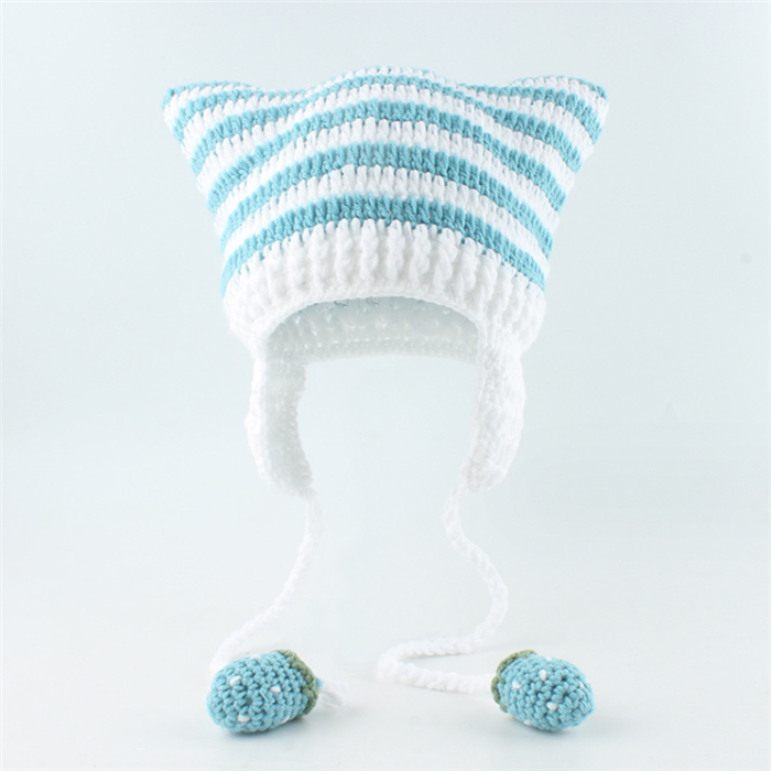 Crochet Cat Hat with Ear Flaps - Y2K Beanie Style