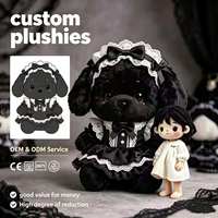 OEM Custom Zwarte Kant Gotische Puppy Pluche, Donkere Stijl Lange Oren Hond Gevulde Mascot, Groothandel voor Halloween Party