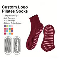Chaussettes de Pilates personnalisées POPSOX pour femmes, avec semelles antidérapantes, confortables, respirantes, à volants, motif uni, usage quotidien
