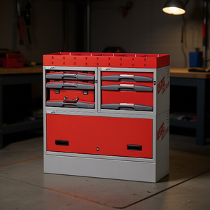 Armoire de rangement en plastique automobile 5006 E12 rouge et gris, 4 tiroirs, boîte à outils, organisateur pour atelier et garage - Product Image 3