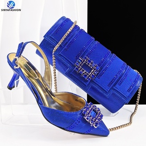 Conjunto de <span class=keywords><strong>zapatos</strong></span> y bolsos de diseño italiano dorado de lujo Sinya, <span class=keywords><strong>zapatos</strong></span> nuevos de tacón alto para mujer, conjunto de bolsos a juego con piedras - Product Image 4