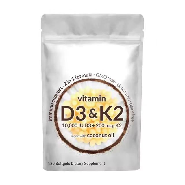 10,000 IU+200 Mcg Vitamin D3+k2 Softgel Capsule Made With Coconut Oil Pills Immune Support extra Strength Softgel Capsule