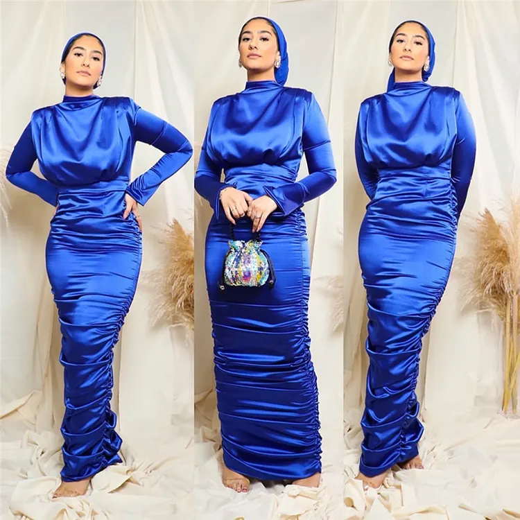 2021 Neues Design Moderne muslimische islamische Kleidung Frauen Maxi Burka Plissee Crinkle Satin <span class=keywords><strong>Seide</strong></span> Langes Kleid Dubai Abaya